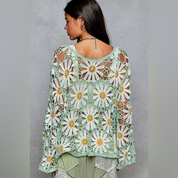 NWOT POL Mint Green Crochet Cardigan - Picture 2 of 5